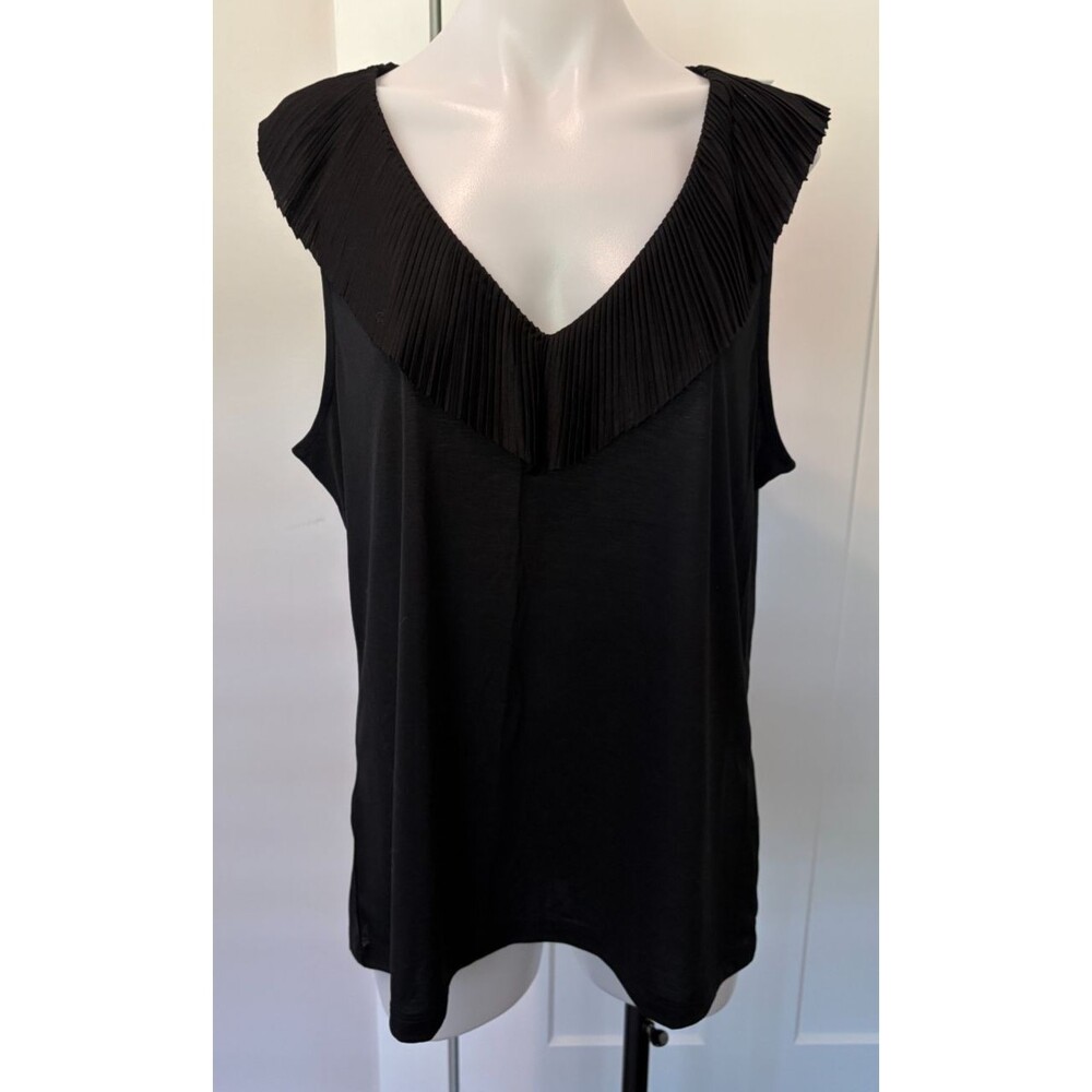 Banana Republic Womens Knit Top Sleeveless Black Ruffle V-Neck Size XL NWT